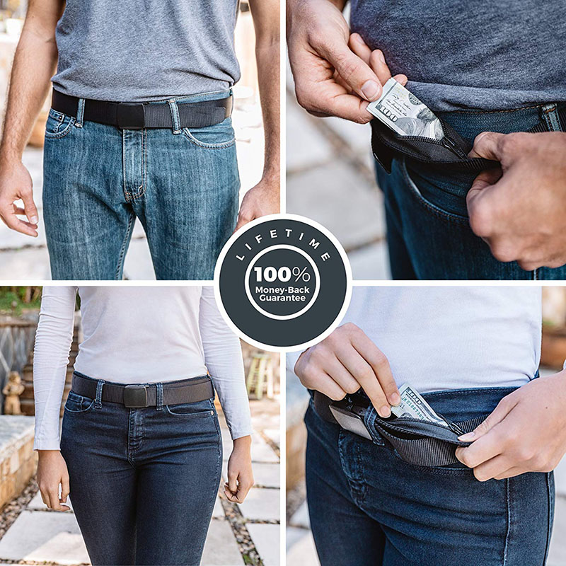 Money Belt Hidden - กระเป๋าคาดเอวป้องกันการโจรกรรม 120 ซม. สายรัดเงินแบบซ่อนสำหรับผู้หญิงและผู้ชาย กระเป๋าคาดเอวพกพาแบบซ่อนเงิน