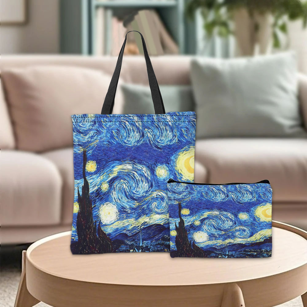 Travel Accessories Bag - กระเป๋าโท้ทลายวานโก๊ะ กระเป๋าเครื่องสำอาง ภาพวาดสีน้ำมัน ค่ำคืนเต็มไปด้วยดวงดาว ดอกทานตะวัน กระเป๋าเดินทาง