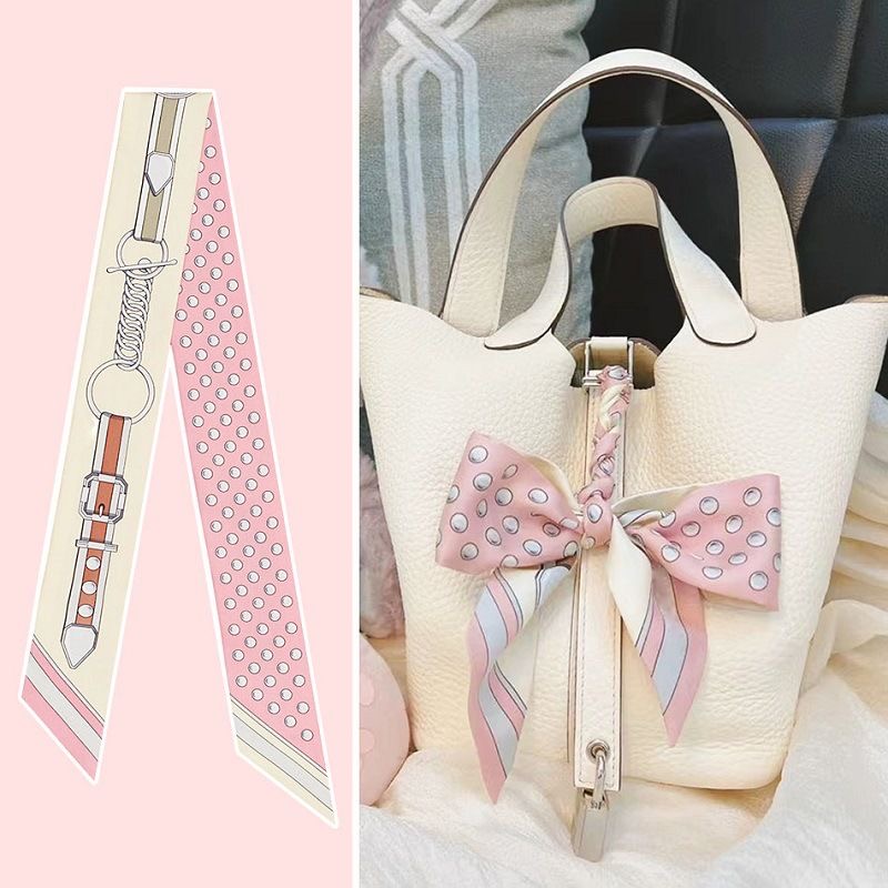 Travel Accessories Bag For Women - ผู้หญิงฤดูร้อนสีชมพู Polka Dot ผ้าพันคอกระเป๋าริบบิ้นตกแต่งจับพิมพ์ยาว Streamer อุปกรณ์เสริมแฟชั่นสําหรับฉลอง