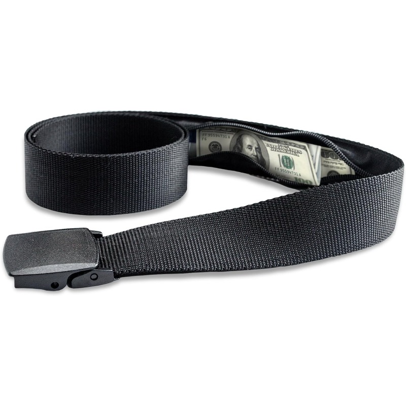 Money Belt Hidden - เข็มขัดนิรภัยการเดินทางพร้อมกระเป๋าที่ซ่อนอยู่สายเงินสดปรับได้กระเป๋าสตางค์เอวบางสําหรับกระเป๋าคาดเอวป้องกันการหยิบเงินหนังสือเดินทาง