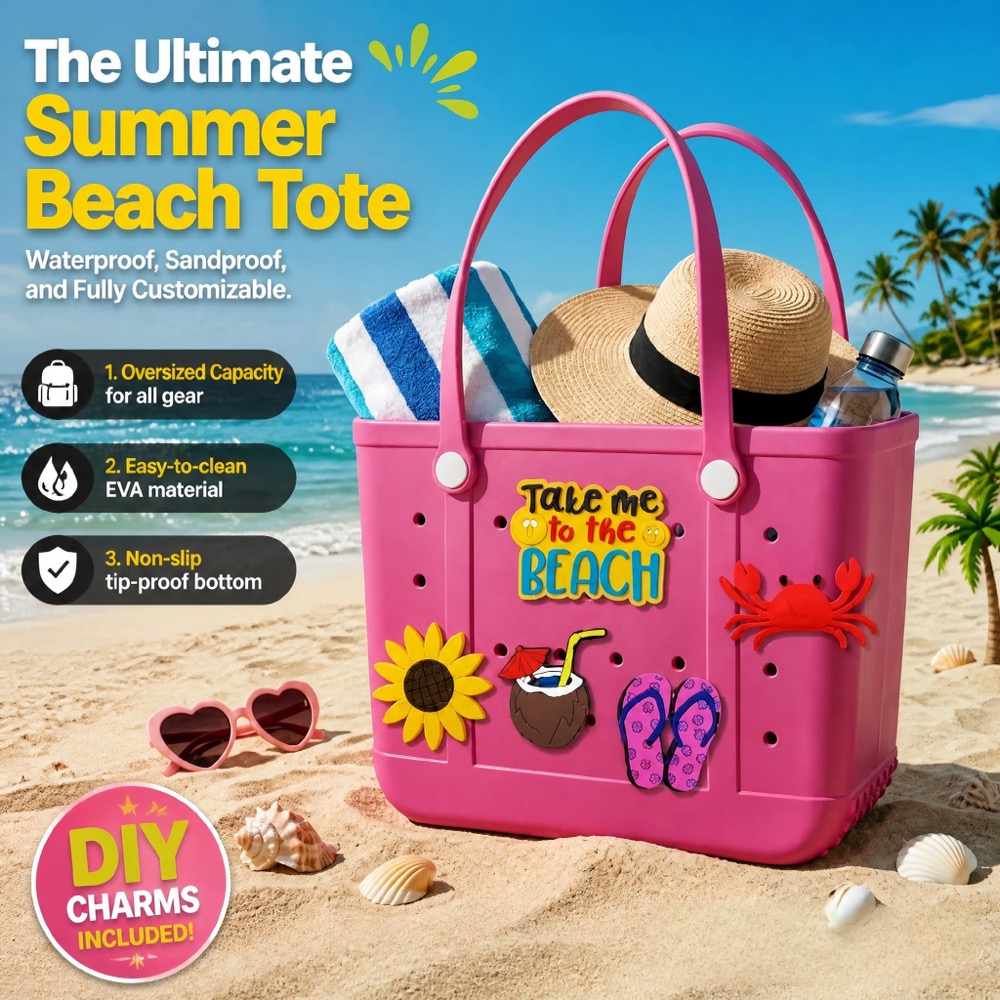 Travel Accessories Bag - กระเป๋าชายหาดยางขนาดใหญ่สำหรับผู้หญิง, กระเป๋าเดินทางกันทรายสำหรับชายหาดและกีฬากลางแจ้ง แถมฟรีอุปกรณ์ DIY