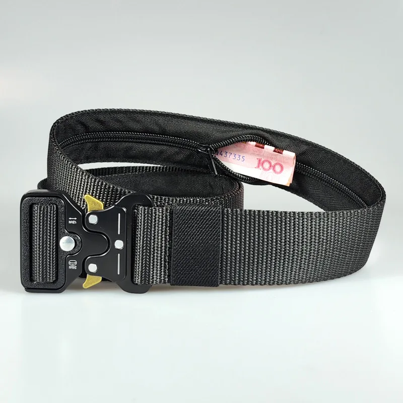 Money Belt Hidden - เข็มขัดป้องกันการโจรกรรมท่องเที่ยวใหม่130ซม. สำหรับผู้ชายเข็มขัดยุทธวิธีทางการทหารหัวเข็มขัดนิรภัยเข็มขัดเงินนิรภัยพร้อมกระเป๋าซ่อนสำหรับเงิน