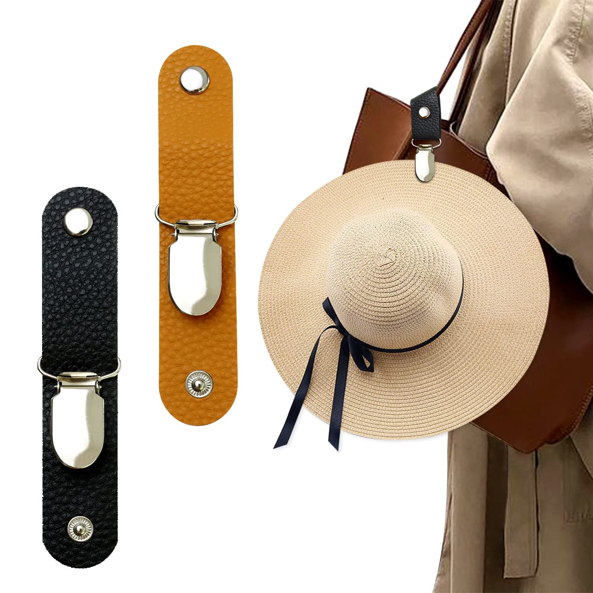 Travel Accessories Bag For Women - คลิปหนีบหมวกหนัง PU สำหรับเดินทาง แขวนบนกระเป๋าถือ กระเป๋าเป้สะพายหลัง ที่ยึดหมวกสำหรับผู้หญิง