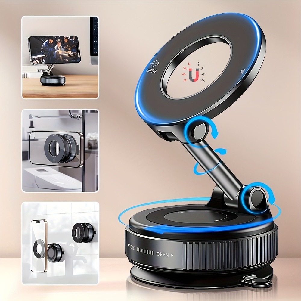 Travel Accessories Online - ที่วางโทรศัพท์แบบแม่เหล็กพร้อมจุกดูดสุญญากาศ ที่ยึดโทรศัพท์แบบพับได้ ขาตั้งโทรศัพท์ในรถยนต์ ที่วางโทรศัพท์สำหรับนำทางบนแผงหน้าปัดรถยนต์