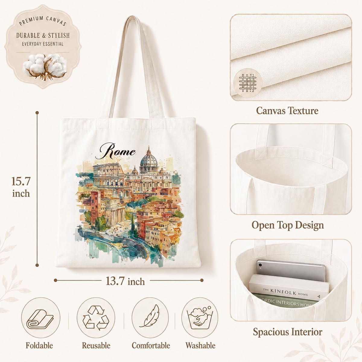กระเป๋าผ้าแคนวาสลายสีน้ำโรม ภา - Travel Accessories Italy บทวิจารณ์และราคา